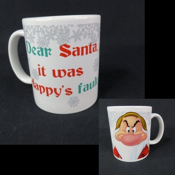 Disney Grumpy Christmas Coffee Mug Cup Dear Santa Happys Fault  7 Dwarves - Picture 1 of 8